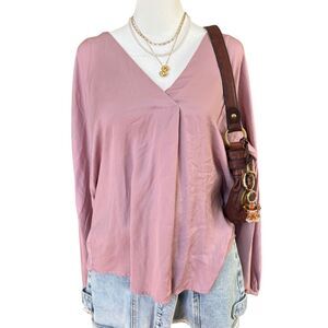 Anthropologie Dolan Pink V-Neck Jersey Blouse Long Sleeve Knit Top Size M